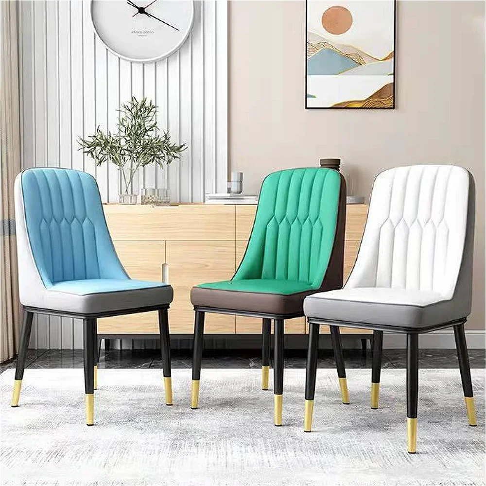 Dining Chair Nordic Luxury PU Leather Home Dining Chairs Metal Leg with Backrest Soft Pack Commercial Simple Modern Room Chairs