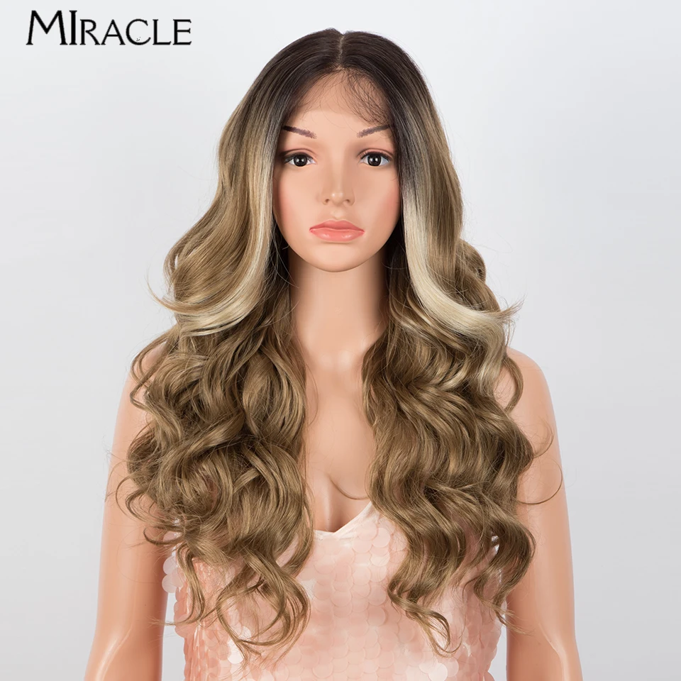 MIRACLE 13X7 Lace Wig for Women 25 Inch Synthetic Lace Wig Wavy Hair Highlight Blonde Wigs Cosplay Wigs Natural Heat Resistant