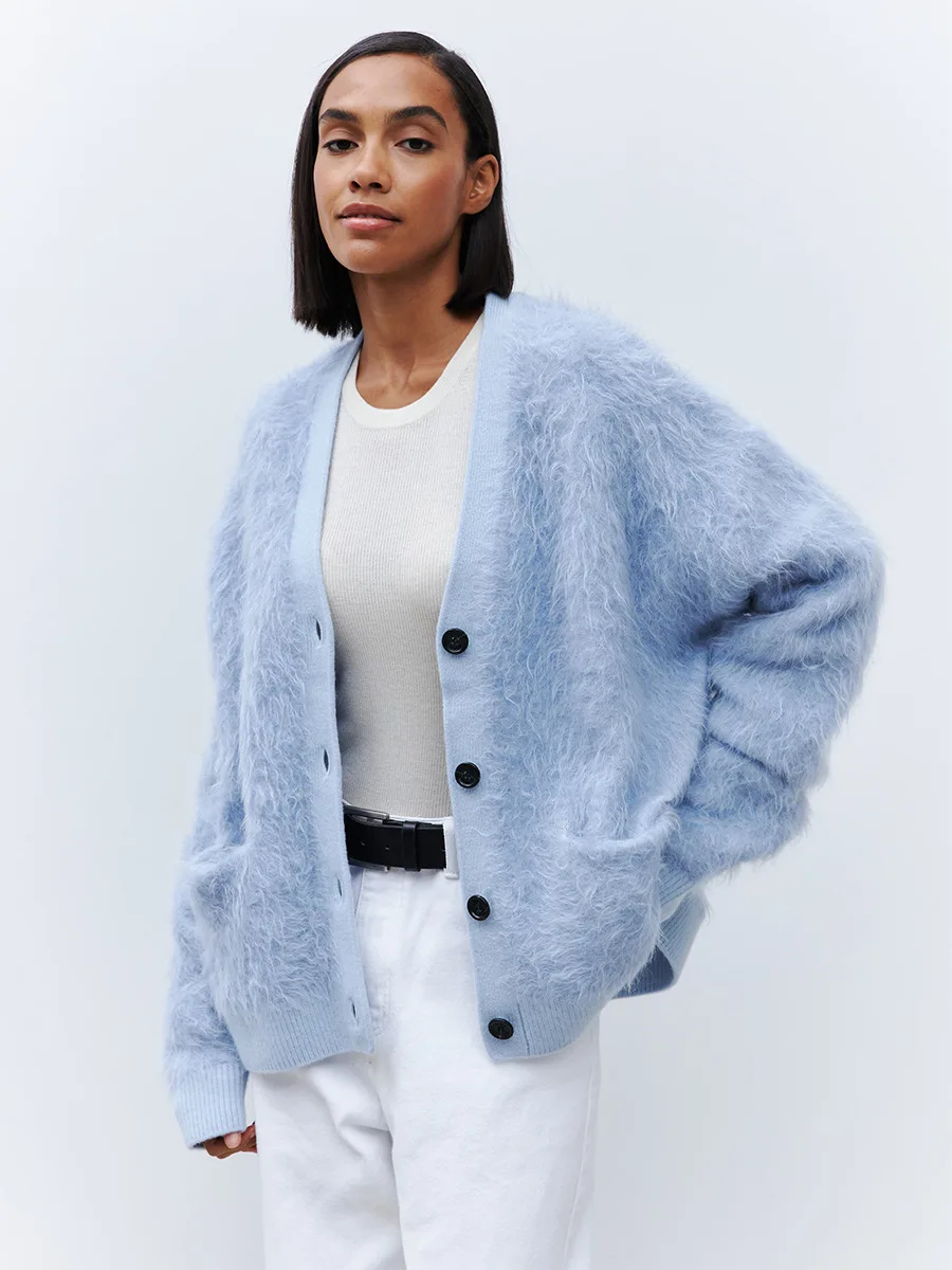 Bornladies Women's New Faux Mink Fur Cardigan Loose Fit Oversized Trendy Soft Knit Button Up Autumn Winter Fashion Sweaters