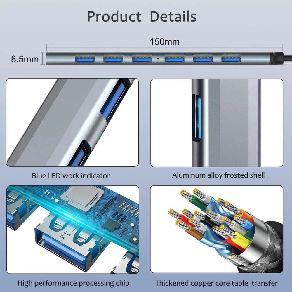 7 in 1 USB 허브 3.0 USB 2.0 멀티 USB 허브 분배기 전원 어댑터, PC 노트북 액세서리용 2.0 OTG USB, 7 포트 다중 확장기