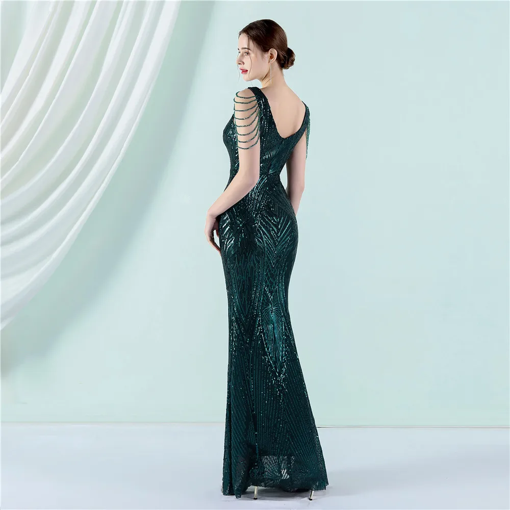 Deep V Sexy Sequined Mermaid Evening Dresses Formal Prom Pageant Wedding Party Robe Re Soirée Femme Robe De Soirée Se Mariage formal gowns for women