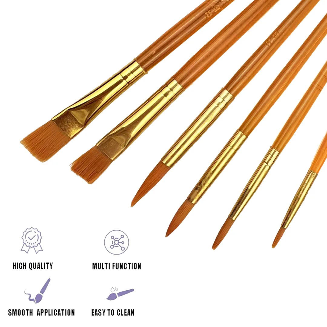 6개입 아티스트 페인트 브러쉬 세트 아크릴, 유화, 수채화, 아크릴 페인팅, 바디, 얼굴, 돌, 캔버스용