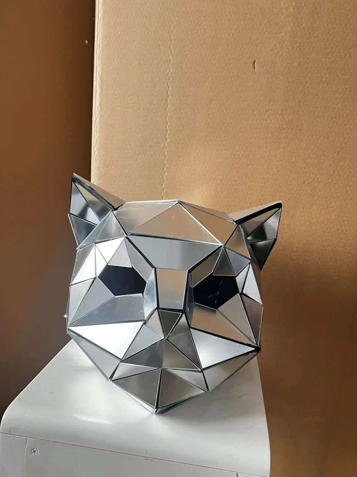 Stage theatricality Animal Head Head Mask gold Silver Mirror Cat Full Set Jumpsuit Cosplay Shiny Helmet Rave Mask