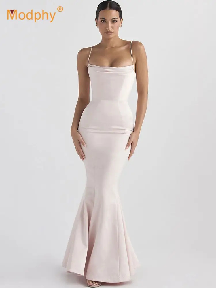 

Women Solid Elegant Celebrity Party Maxi Mermaid Dress 2022 Summer Sexy Spaghetti Strap Slim Long Dresses Evening Wedding Dress