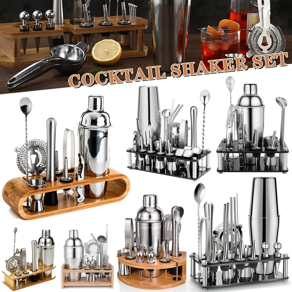 750ml Bartender Kit 10pcs Cocktail Shaker Set Bar Tools With Bamboo