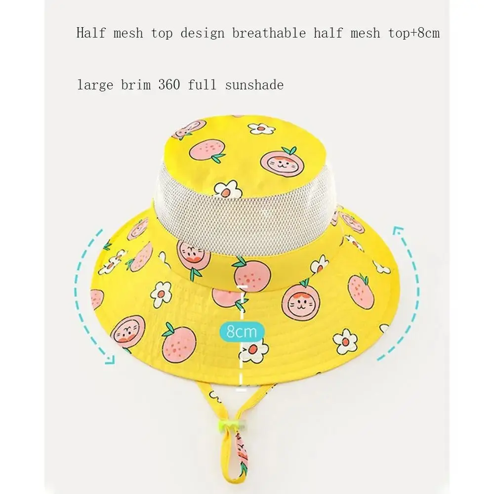Breathable Baby Sun Hat Cute Cartoon Print Wide Brim Summer
