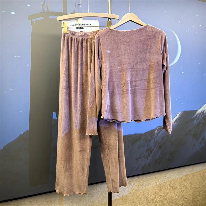 Brust Pad Top Hosen Sets Frau Pyjamas Herbst Winter Nachtwäsche Für Schlafen Anzug Insel Samt Warme Nachtwäsche Loungewear Frauen – Detail 13