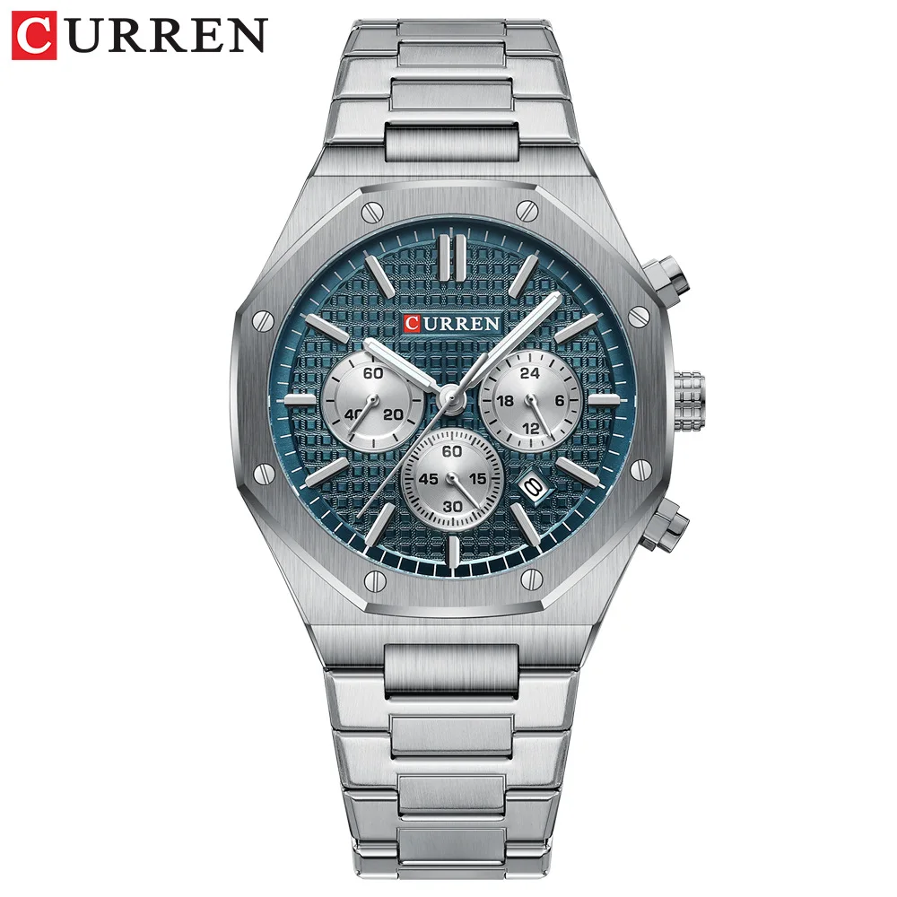 

Fashion Curren Top Brand 8440 Men Multi-function Calendar Six-pin Full Stainless Steel Quartz Sport Luxury Business Wrist Watch