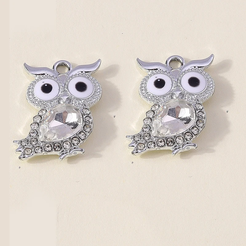 Leslie 10 Stück luxuriöse silberfarbene Kristall-Eulen-Anhänger für die Schmuckherstellung, Tropfenohrringe, Halsketten, Armbänder, DIY-Bastelgeschenk – Detail 15