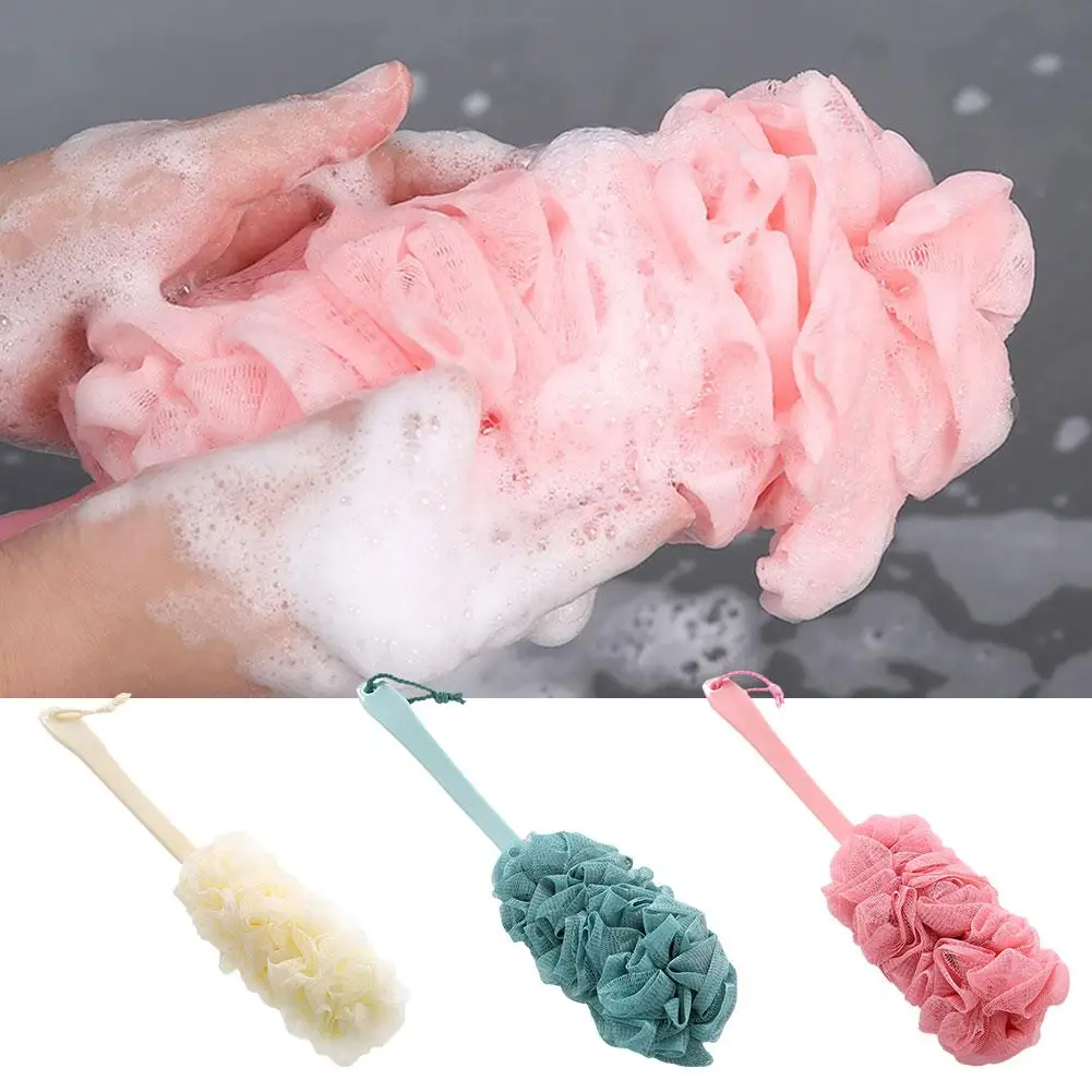 blue long handle bathing brush shower body skin cleaning scrubber for bath back spa soft rubbing massager bathroom accessories Massage Brushes New Long Handle Hanging Soft Mesh Back Body Bath Shower Scrubber Brush Sponge For Bathroom Shower Brush J4Q3