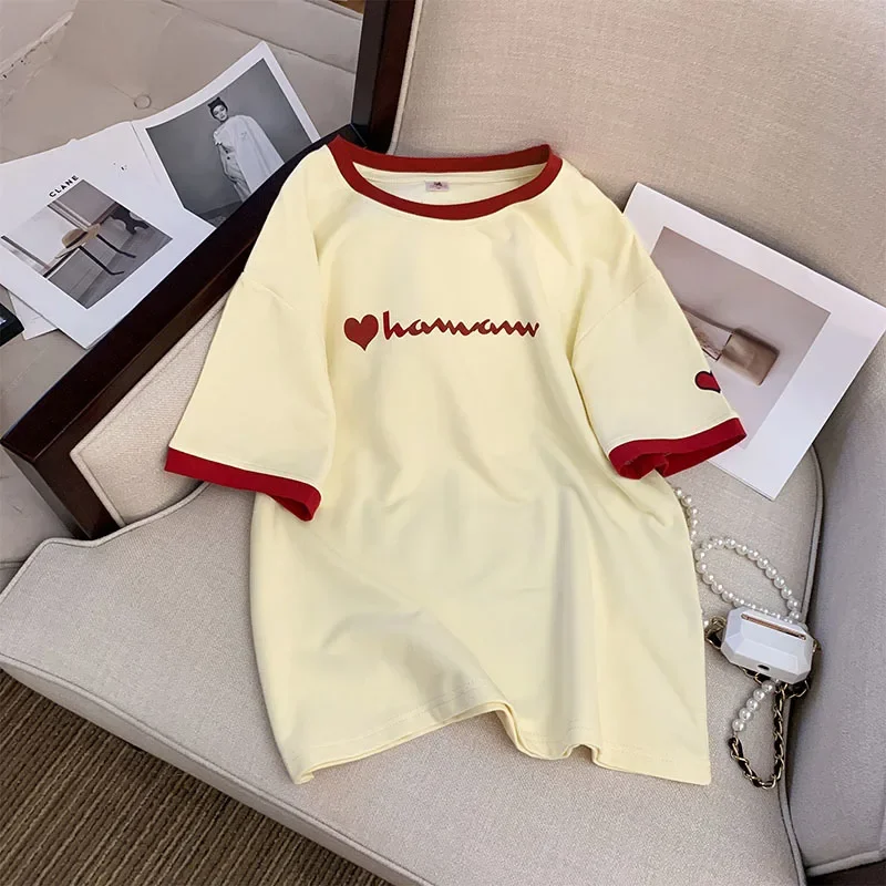 Contrast color design sense sports tracksuit women's summer loose Korean short-sleeved T Shirt + shorts Casual two-piece sets