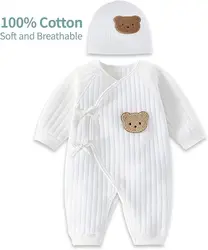 Unisex Newborn Cotton Bodysuit - Cozy Winter & Transitional Season Wear - 3M (2Pcs A)