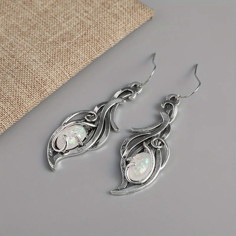 Bohemian Opal Dangle Earrings Elegant Silver Plated Jewelry For Holidays and Special Occasions E1238-1