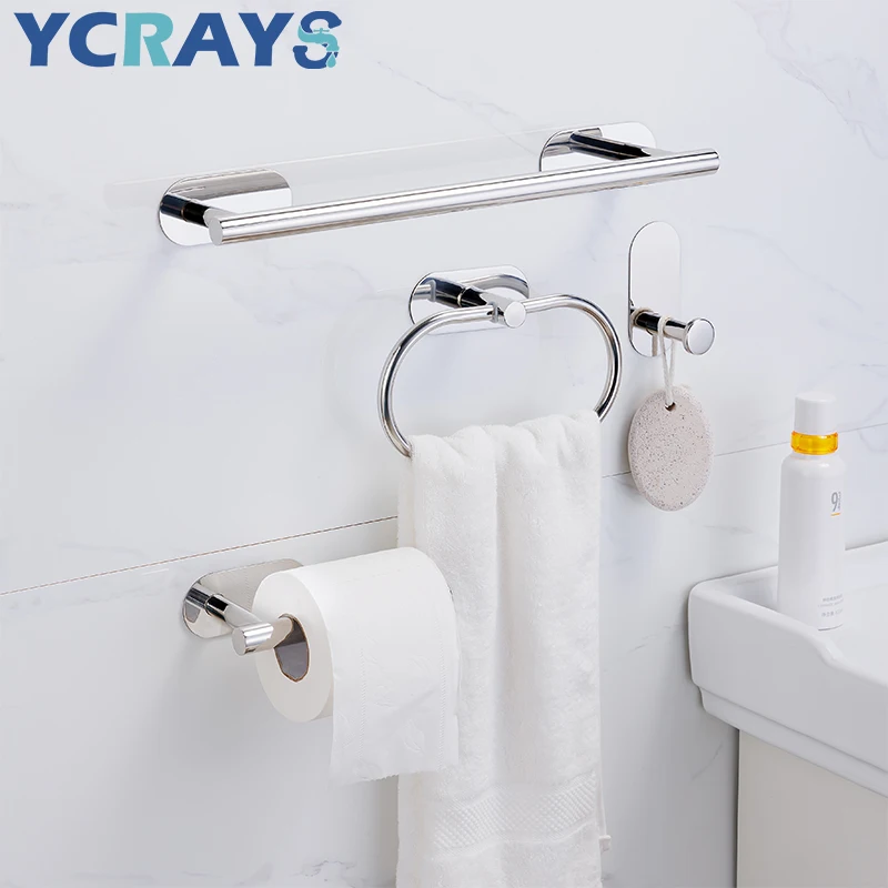 Roll Holder Towel Bar Sets Chrome YCRAYS No Drilling Golden