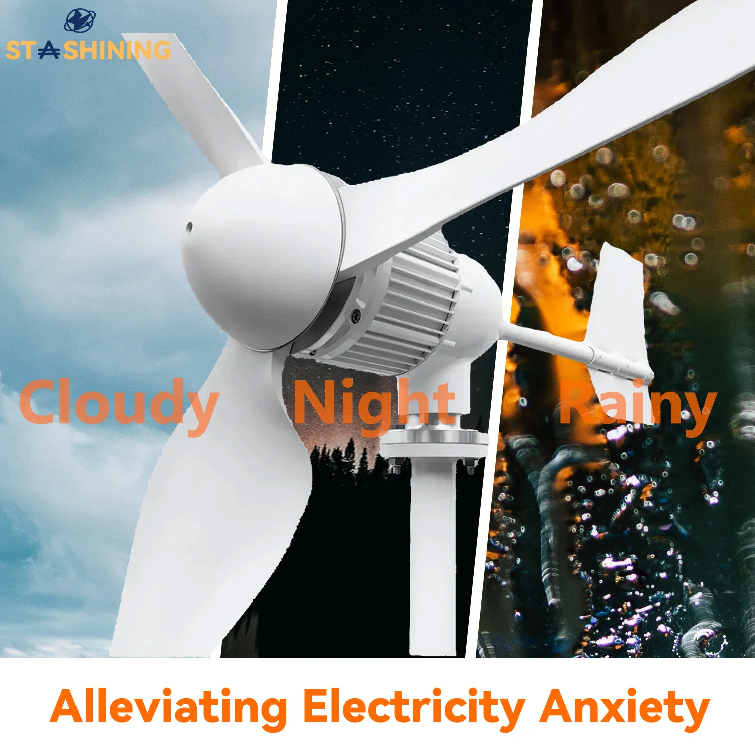 Horizontal Wind Turbine Generator 5000W Max Windmill W/ MPPT Hybrid Charge Solar Wind Off-Grid System 3 Blades