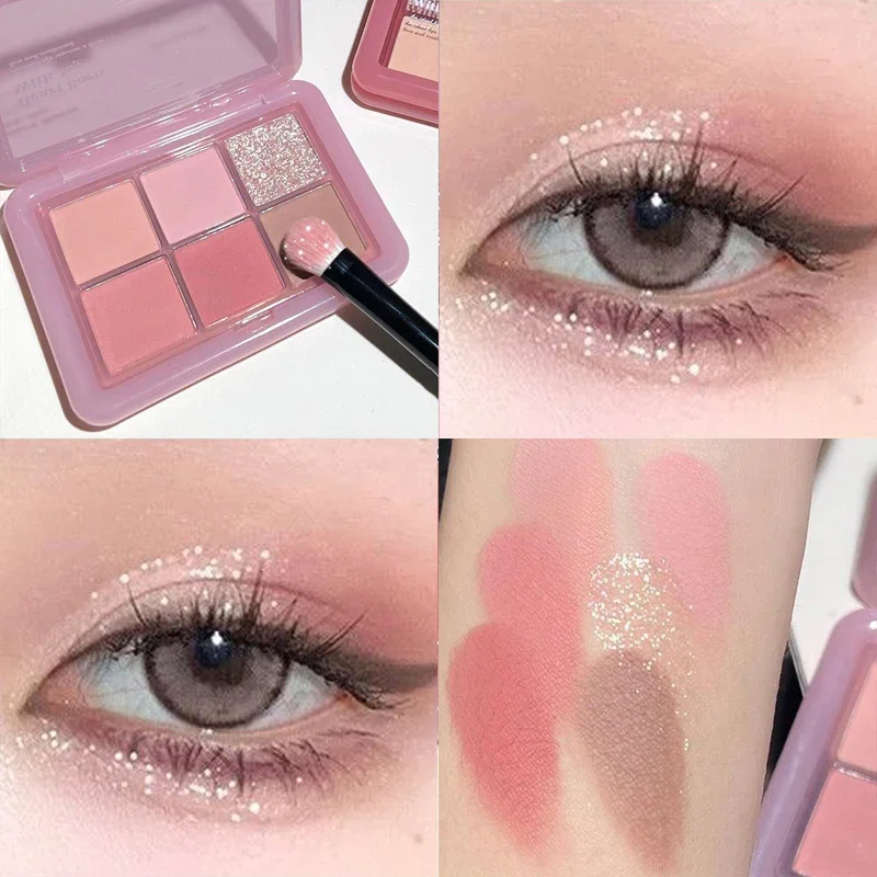 Pink Clear Glitter Eyeshadow Palette Matte Shimmer Orange Brown Shiny 4-Color Eye Shadow Girl Makeup Palette Lasting Cosmetic 3