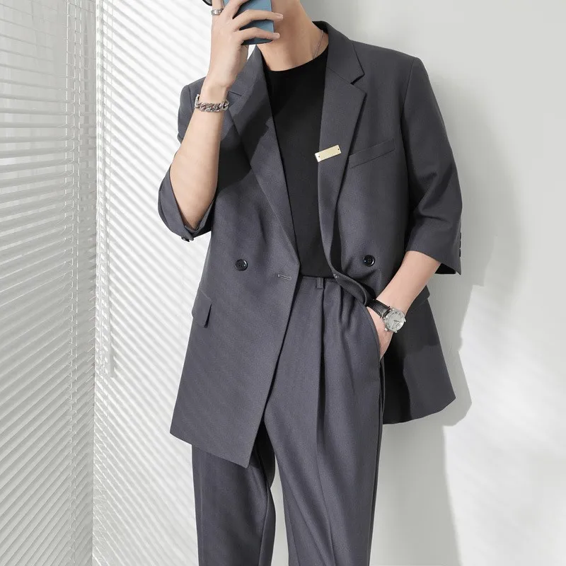 Autumn Men's Clothing Business Leisure Suit Jacket Set Streetwear Korean Popular Clothes Slim Pants Suit