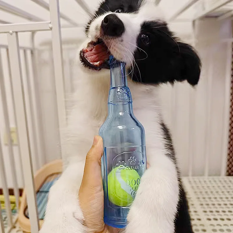 Dog Chew Toy Bite-resistance Beer Bottle with Tennis Ball Toy Pet Puppy Teeth Grinding Dog Chewing Squeaky Interactive Toys 4