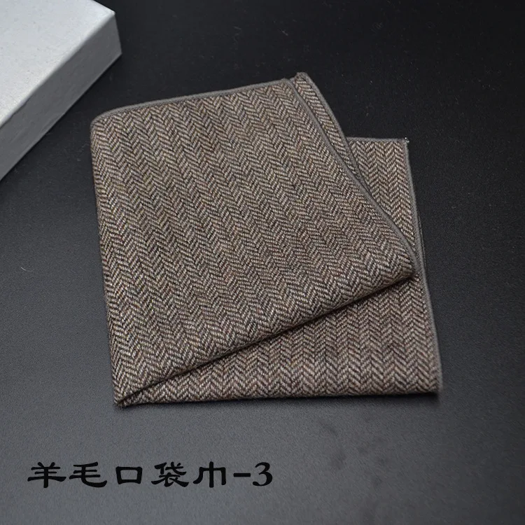 23*23CM New Vintage Wool Pocket Square Plaid Black Handkerchief Men's Business Suit Tie Accessories Scarf Hankies Tuxedo Cravat