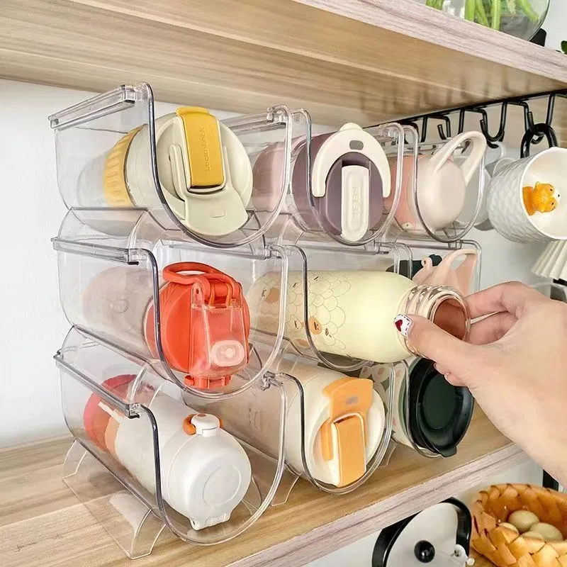 Transparent Water Bottle Organizer Stackable Bottle Storage Holder For Kitchen Vacuum Flask Holder Home Cabinet Organizer VC