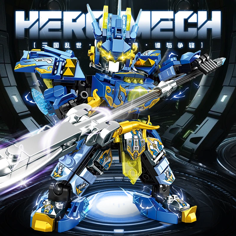 Mecha Warrior Building Blocks Super Hero Green Zhao Yun Robot DIY Action Figure