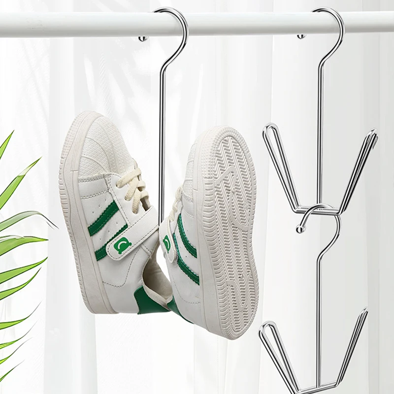 Stainless Steel Shoe Drying Rack Clothes Hanger Hook Organizer Household Space-saving Wardrobe Storage Shoe Drying Holder 4