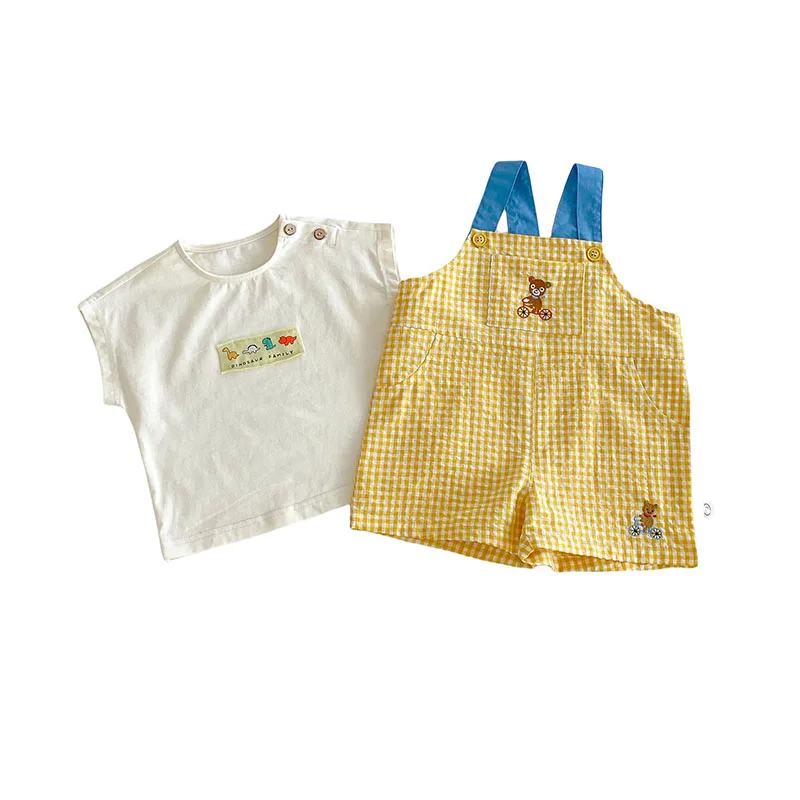 Cute Girls Checkered Overalls Comfortable Summer Pants