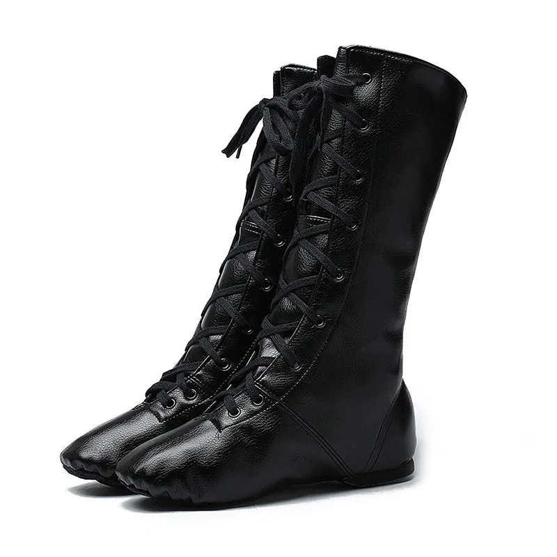 40cm High Dance Boots For Women PU Leather Lace Up Split Soles Jazz Dancing Shoes Street Dance Girls Stage Performance Shoes