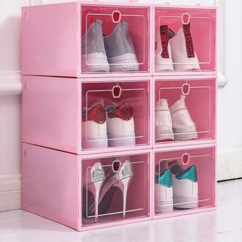 

6Packs Transparent Shoe Box Shoes Organizers Plastic Thickened Foldable Dustproof Storage Box Stackable Combined Shoe Cabinet