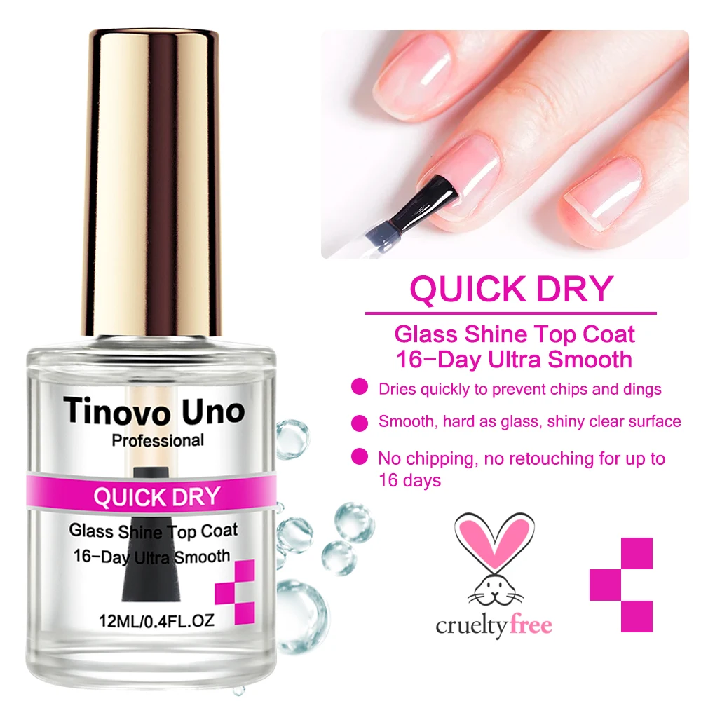 Tinovo Uno Quick Dry Top Coat Ultra Shine Normal Nail Polish Finish 15ML Calcium Protein Nail Repair Care Supplies Natural Dry 3