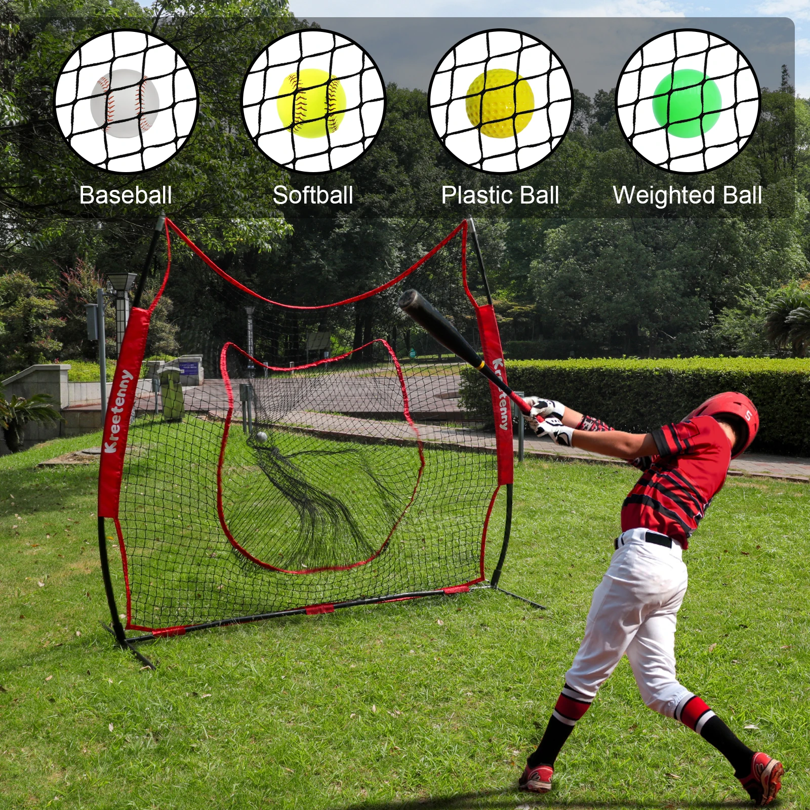 7x7ft Baseball Softball Practice Net: for Hitting and Pitching Practice and Training-with Bow Frame