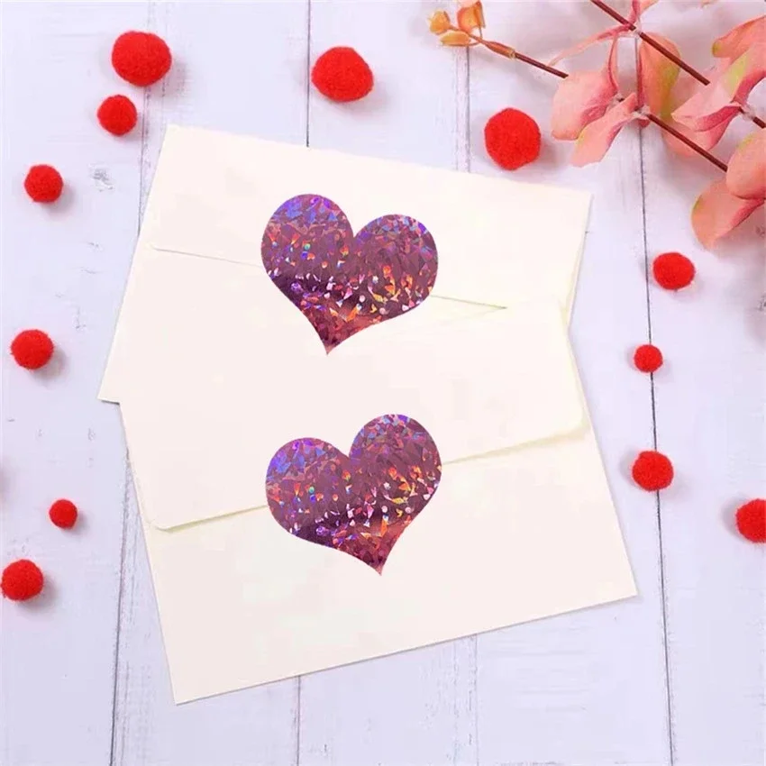 100-500pcs Heart Stickers for Envelopes Valentine's Day Sparkling Heart  Stickers Decorative Love Stickers Holiday Decoration