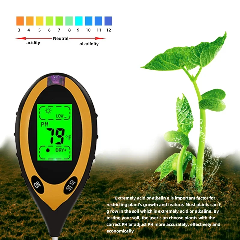 Soil Tester 4 in1 Soil PH Meter Moisture meter Temperature Sunlight Intensity measurement Analysis Acidity Test soil tester ph meter
