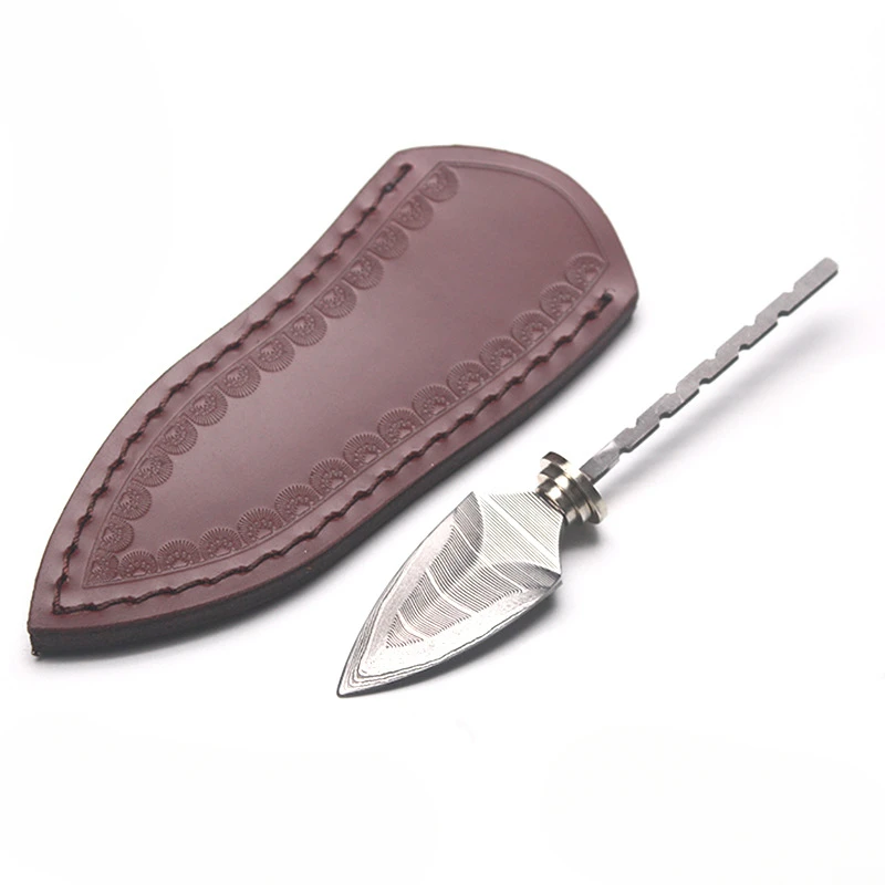 DIY Semi-finished Damascus Steel Net Pattern Pu'er Tea Knife Needle Accessories for Pu'er & Dark Tea Ceremony DIY Knife Bank