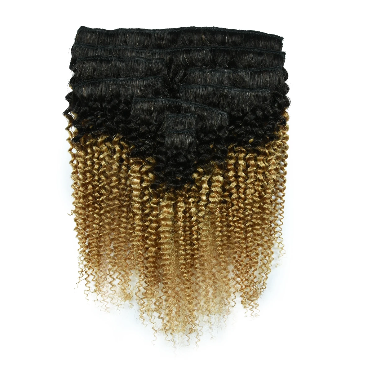 T1B/27 9PCS Human Hair Clip In Extension Kinky Curly Clip In Human Hair Extension 9 Pieces/Sets Full Head HairUGo