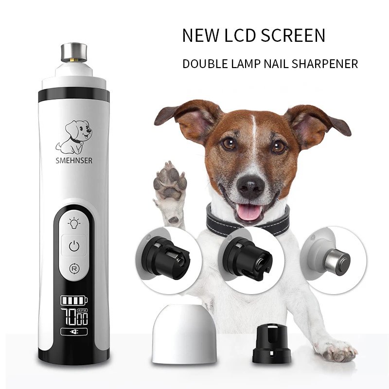 Electric Pet Nail Grinder LED Light Cat Dogs Nail Clippers USB