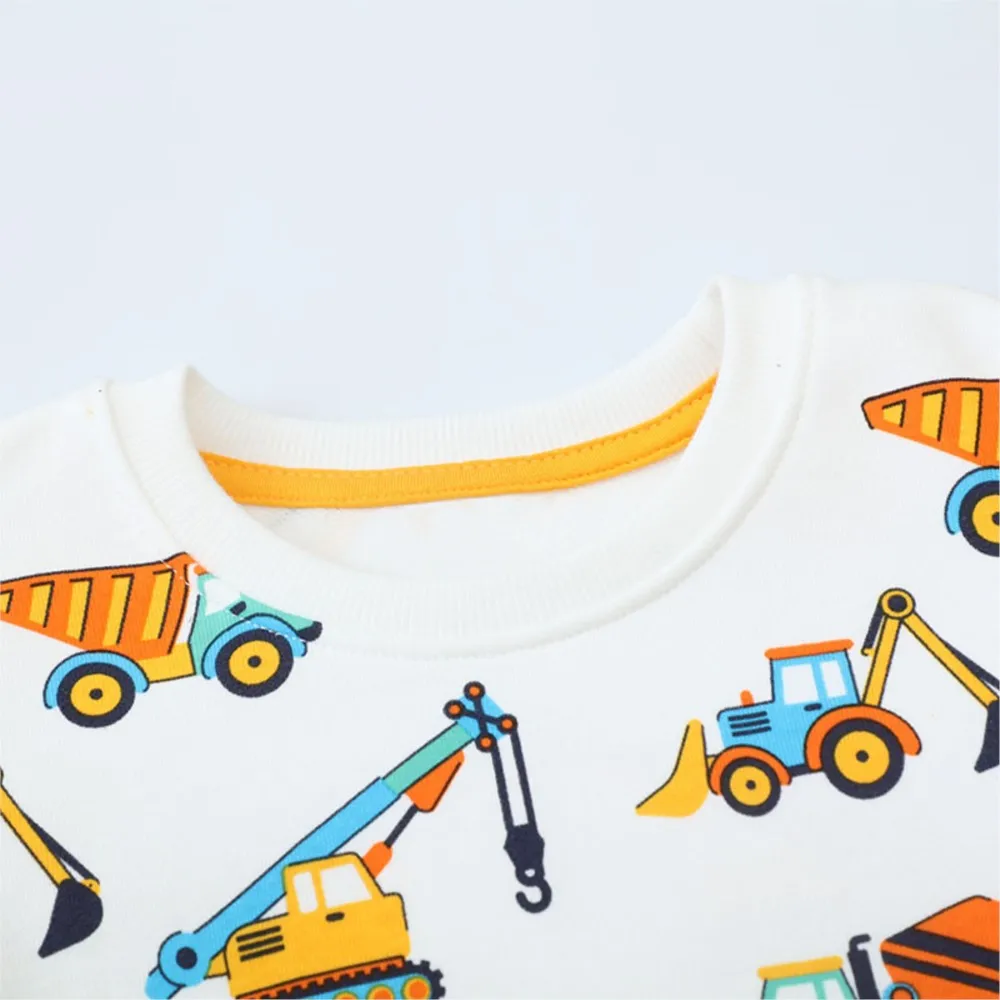 Kids Clothes 2025 New Spring Autumn Tops Children's Clothing Baby Boys Hoodies Cartoon Excavators Sweatshirt Cotton