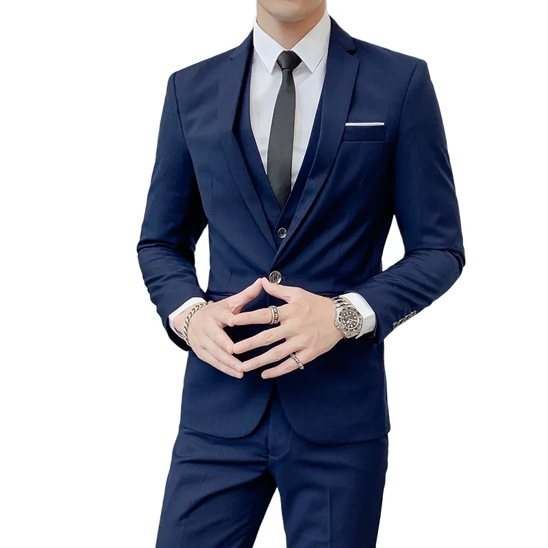Business Suit Blazer+ Vest + Pants Men's Gentleman Fashion Slim Work Solid Color Plus Size Fair Dress Wedding Best Man Suit