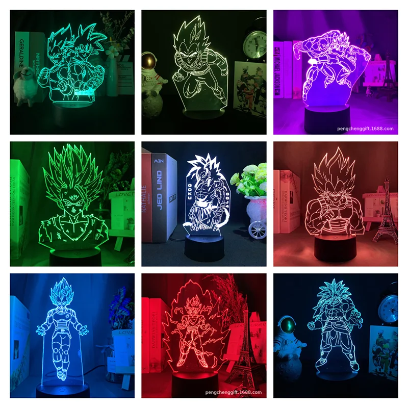 New Dragon Ball Z Action Figure Vegeta Super Saiyan 3D Lamp Led Night Light Anime Figure Goku 16 Colori Lampada Da Tavolo Giocattolo Regalo