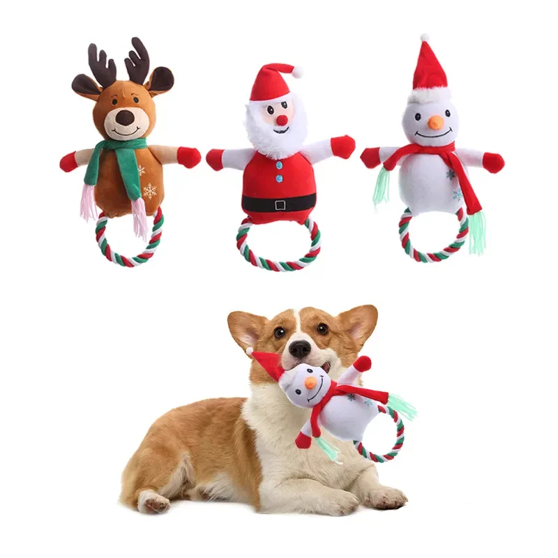 

Christmas Dog Toy Plush Cotton Rope Stuffed PP Cotton Anti-bite Teething Dog Toy Interactive Game Teeth Grinding Colorful Toys