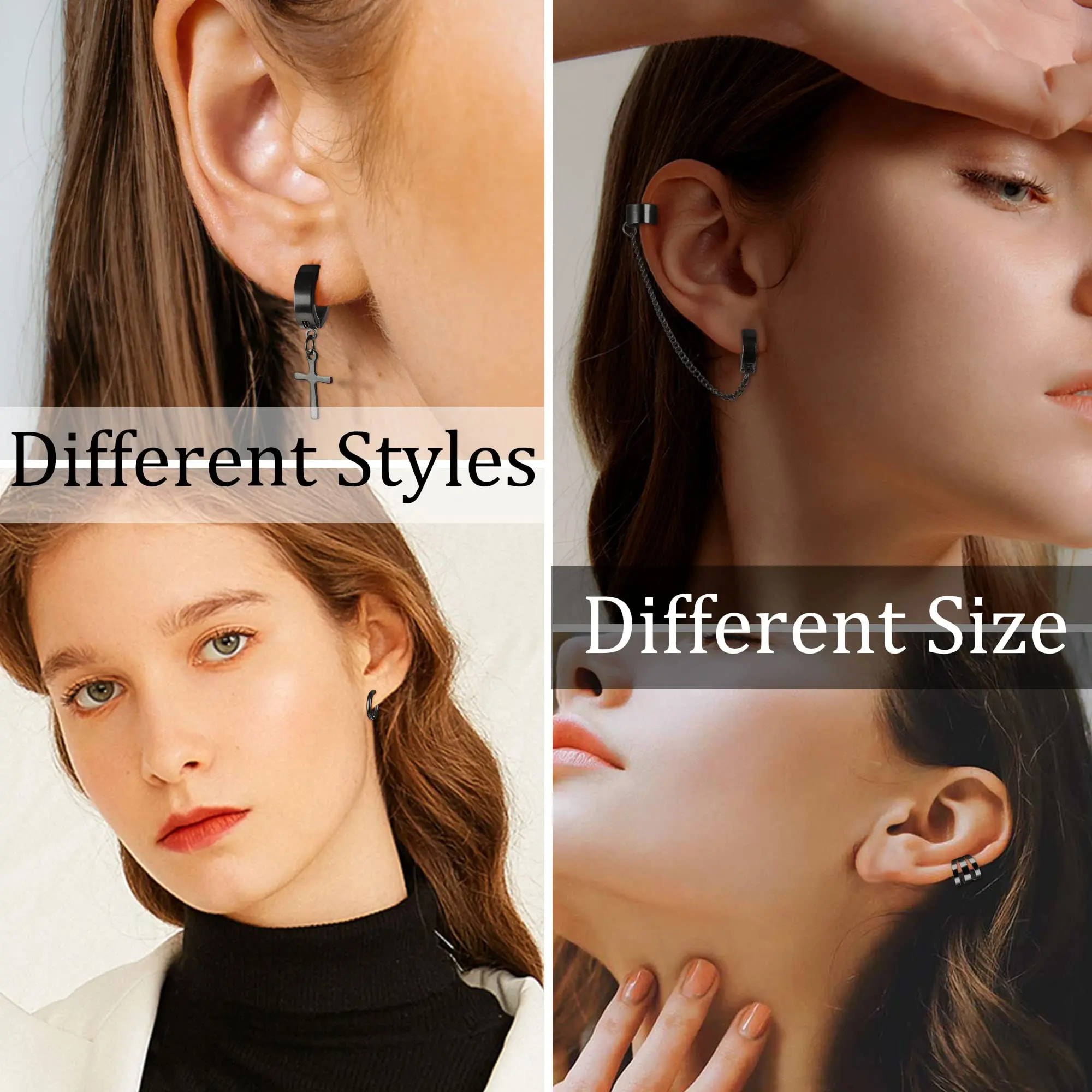 1-9 Pairs 316L Stainless Steel Non-Piercing Clip on Cross Chain Dangle Hoop Earrings CZ Magnetic Stud Earrings Set hoop earrings stud earrings ear clip earrings clip earrings ear clip ear accessories magnetic earrings