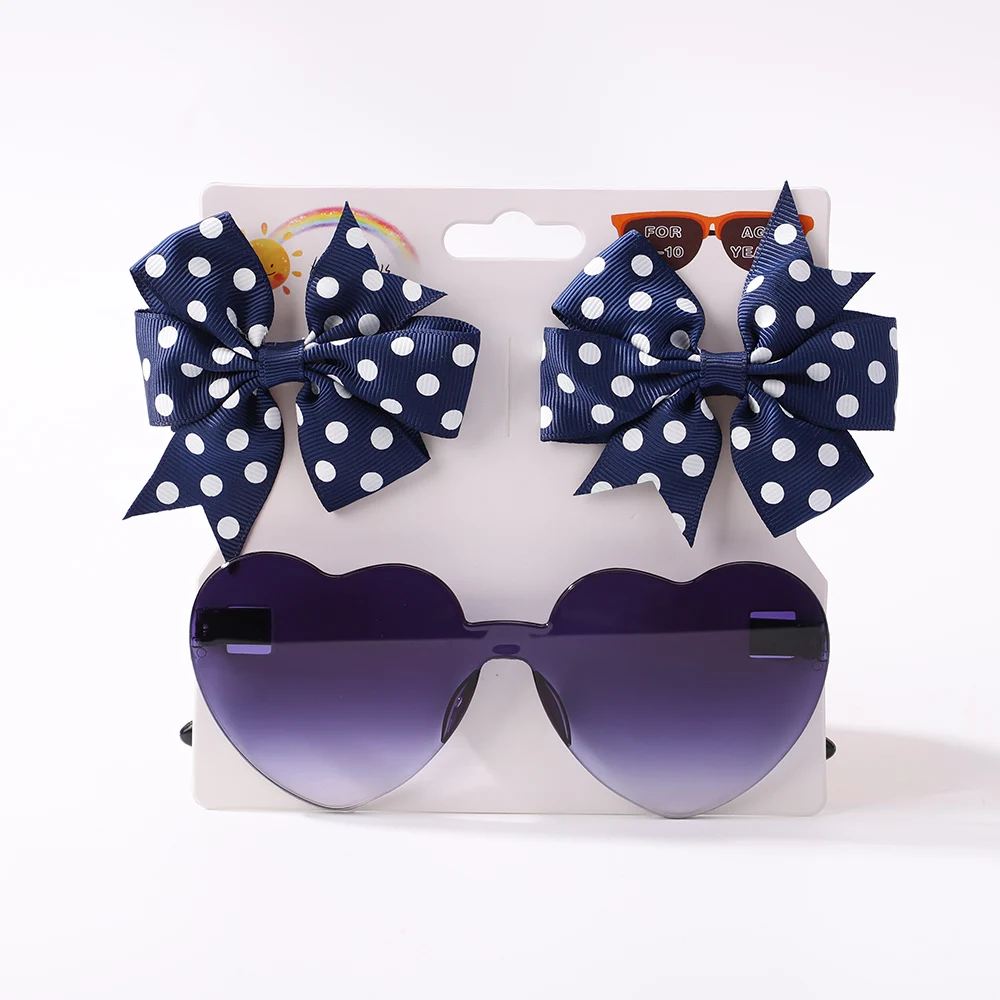 3Pcs/Set Fashion Baby Hair Accessories For Kids Cute Solid Dot Hairpin Colorful Heart Sun Glasses Girls Boutique Bowknot Clips 5