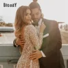 Glitter Long Sleeve Wedding Dresses 2025 Shiny Sequin O-Neck Open Back Bride Gown A-Line Open Back Vestidos De Novia Customized 4