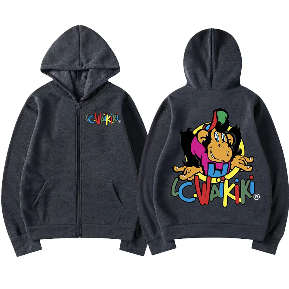Fuuny Lc Waikiki Monkey Graphic Zipper Hoodie Men Women Limited Edition Aesthetics Zip Up Sweatshirts Oversized Fleece Hoodies 3
