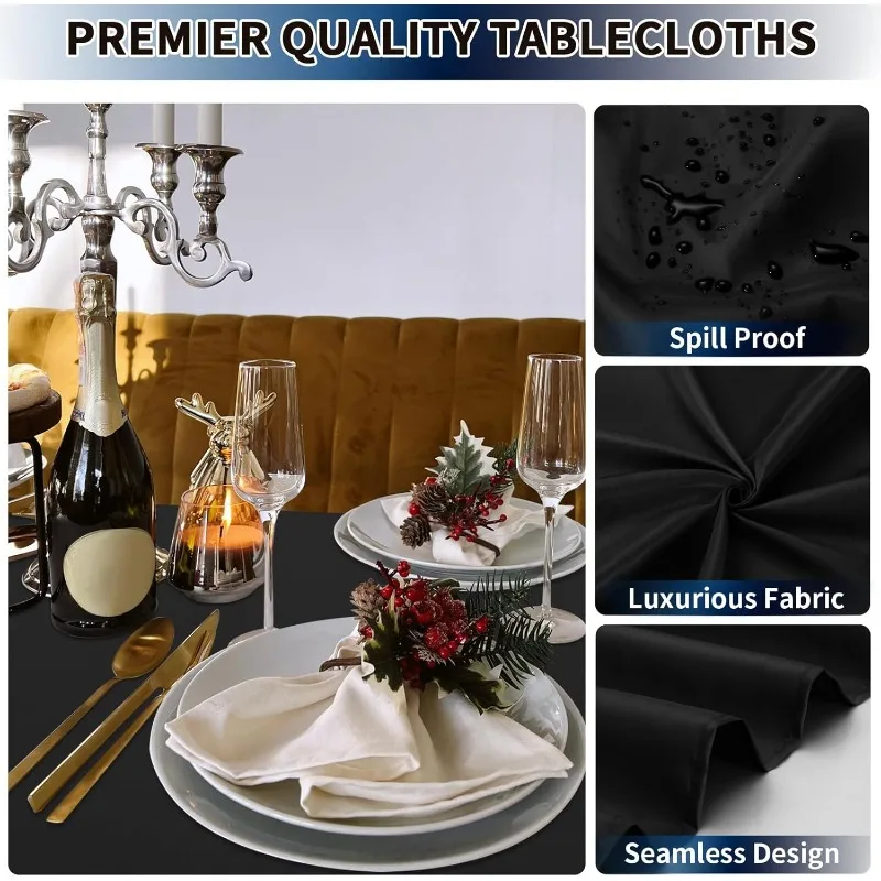 Black Table Cloths 60 x 102 Inch Stain and Wrinkle Resistant Table Linen for 6 Ft Rectangle 6 Pack