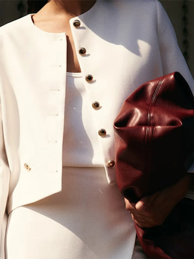 Women Cropped Jacket Fashion O Nack Long Sleeve Single Breasted Fake Pockets 2024 New Autumn Female High Street Short Outerwear