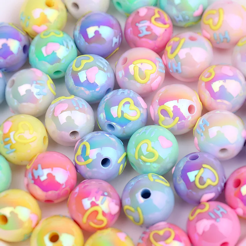 

Новинка 50 шт. 16 мм AB пружина пастельные цвета Gumball Bubblegum Акриловые бусины с Enmal Hi Love сердечко печать Pastic Бисероплетение