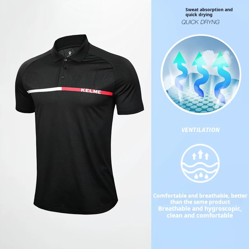 Kelme Polo comoda e traspirante per t-Shirt sportiva da corsa estiva stampata a maniche corte da uomo - immagine 6
