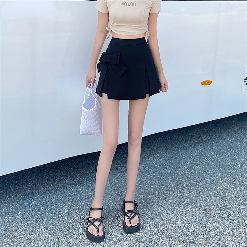 Shorts Women Teens Bow Black Kawaii Lsieure High Waist Design Mujer College Korean Style Trendy Irregular Летние Elegant Lovely