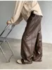 PU Leather Pants men Straight 2025new Spring Men's Punk Fashion Hip Hip Men Wide-leg Mopping Trousers Windproof Dark Brown/Black